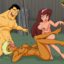 Captain Hero, Clara and Xandir from Drawn Together in a bisexual threesome